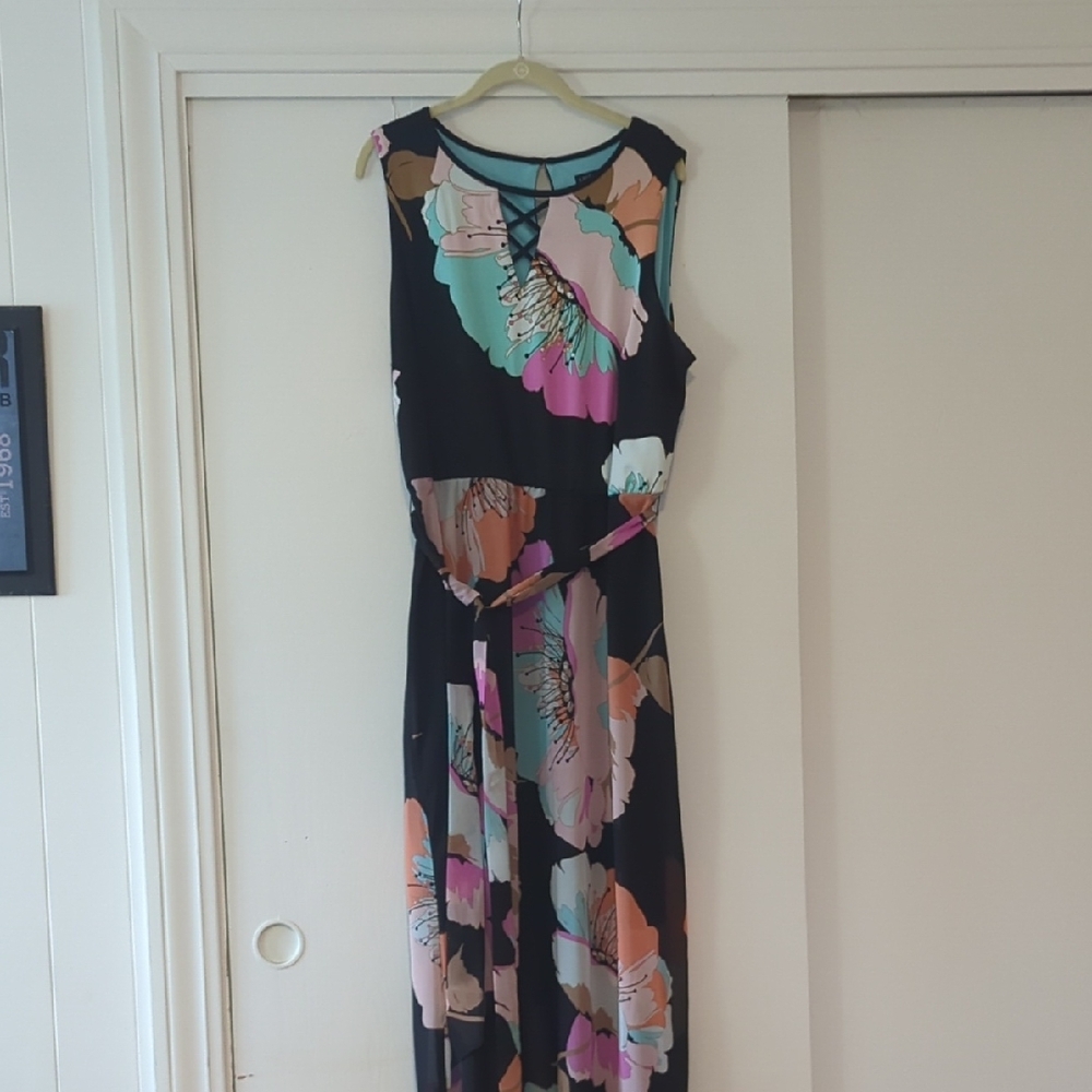 Lane Bryant Black and Blue Sleeveless Sheath Maxi Dress